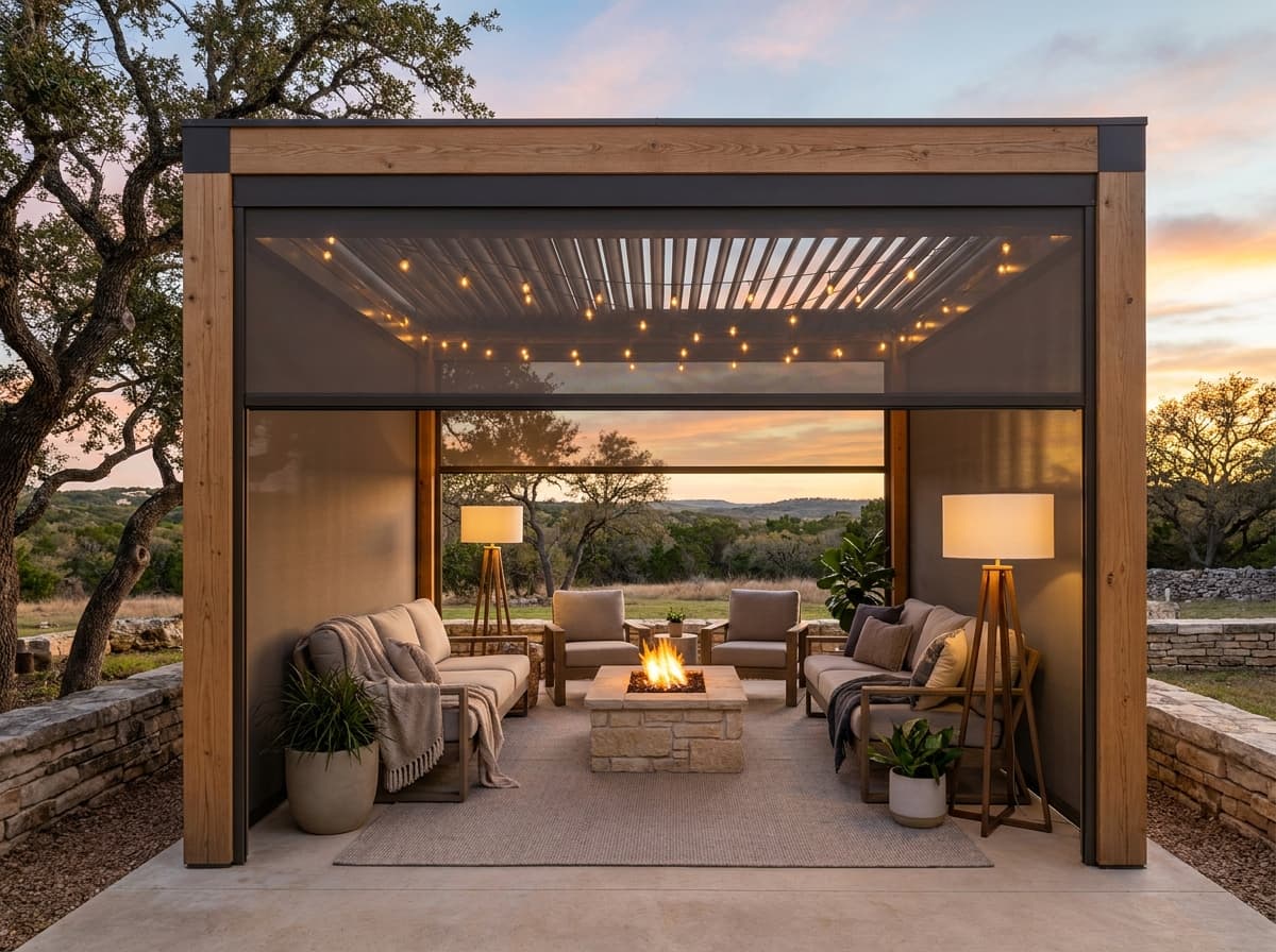 Pivot 6 pergola enclosed with motorized screens
